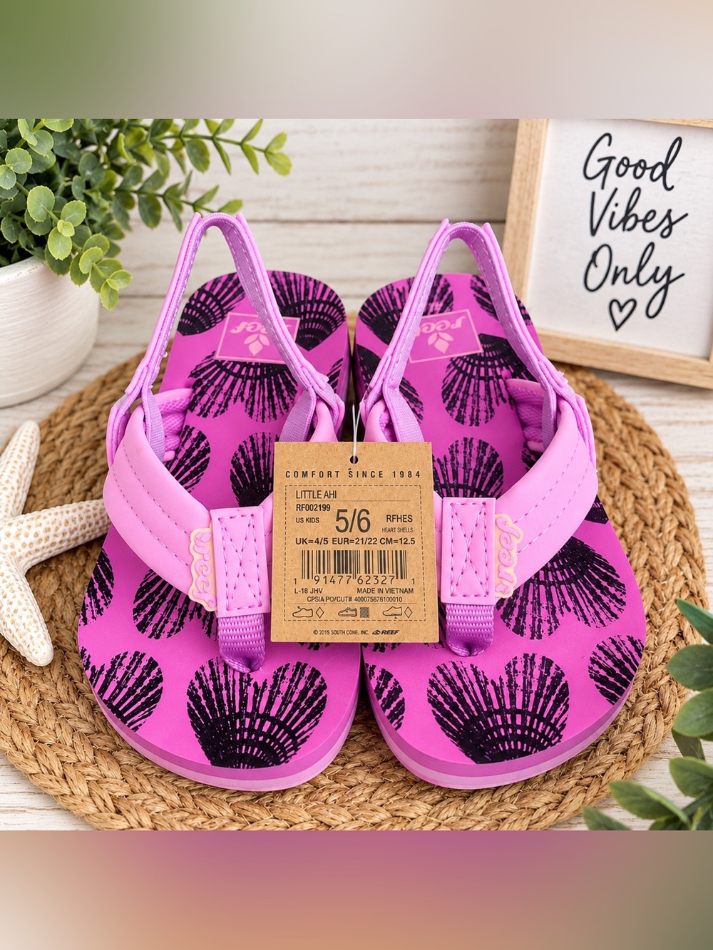 Reef Little Ahi Pink Shell Sandals – Kids 5/6 – NWT